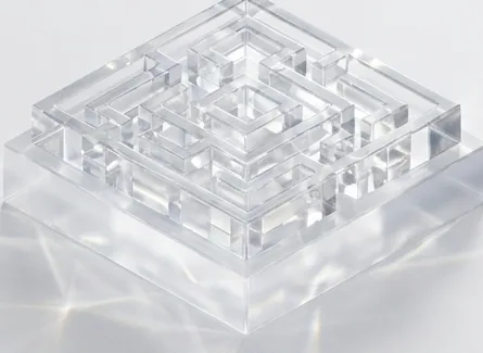A clear glass maze built in stepped layers