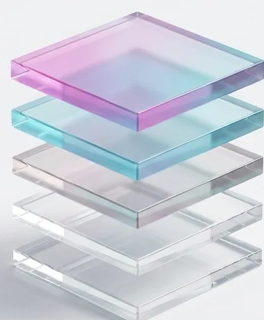 Five stacked glass layers, one for each campaign deliverable