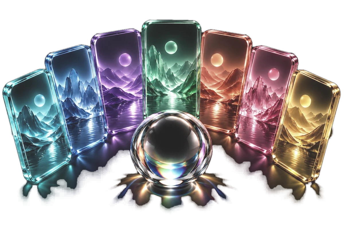 A fan of coloured acrylic cards each holding a different treatment of the same picture
