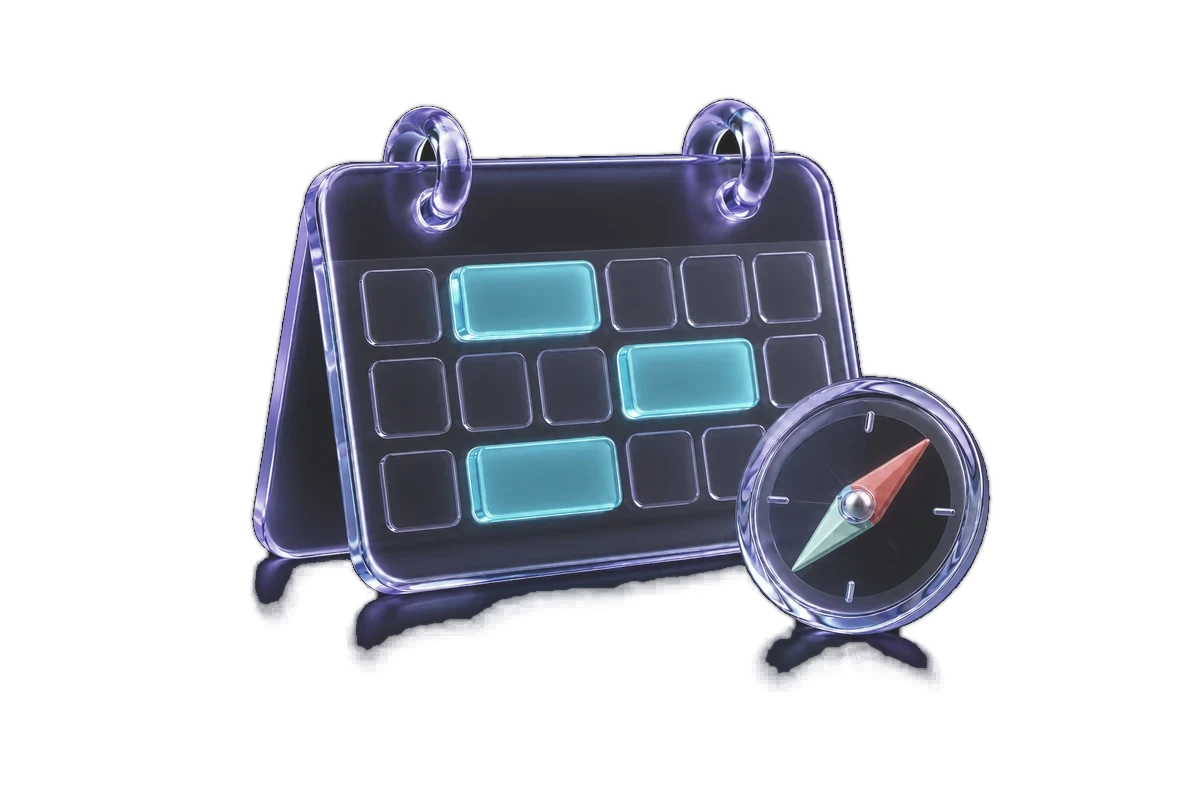 A translucent calendar and compass, representing programme planning
