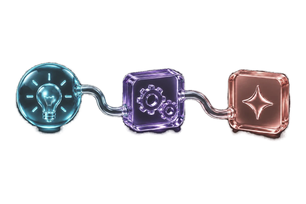 Three acrylic blocks joined by glass tubing, representing a repeatable workflow rather than a one-off demo