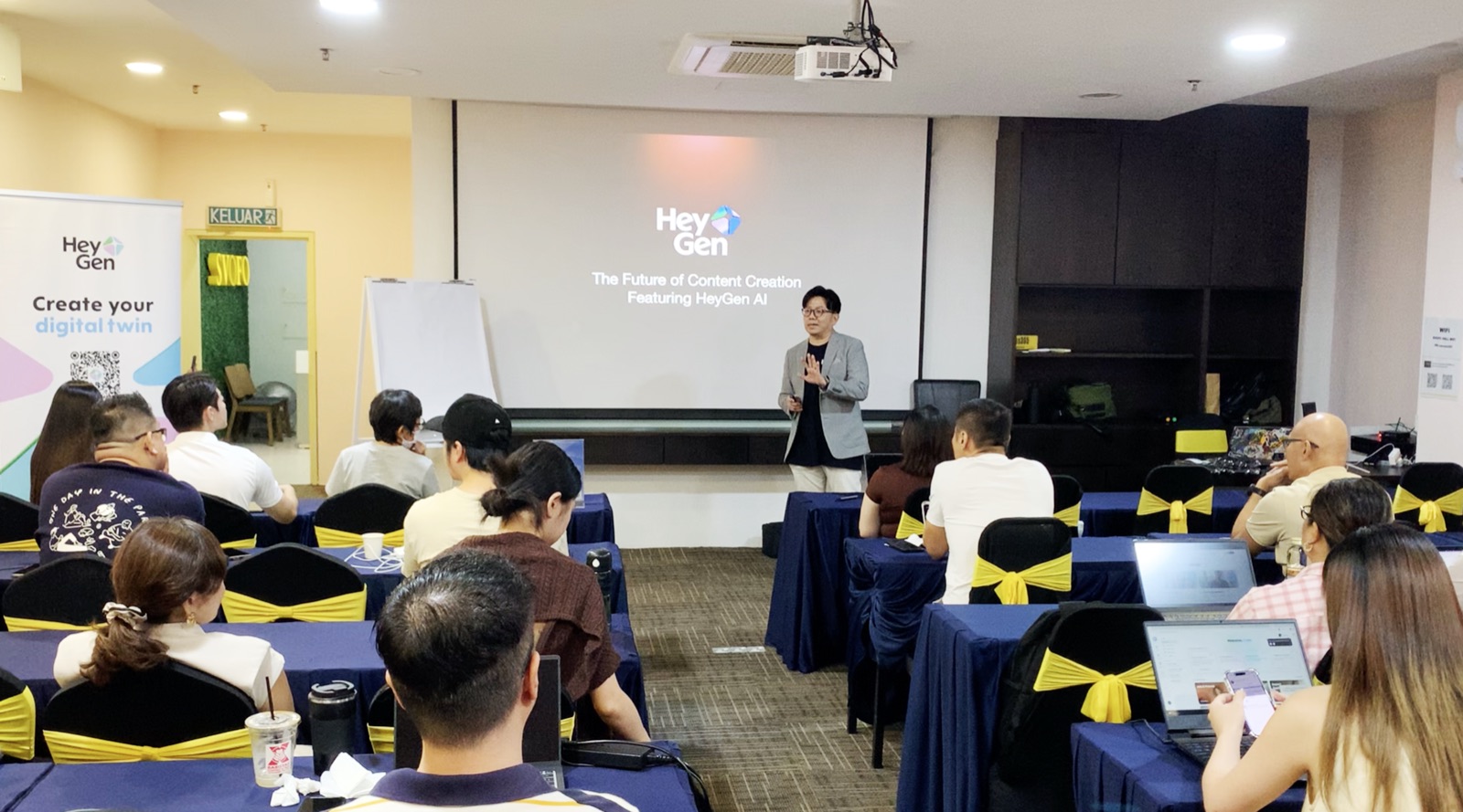 Han Yong presenting the future of AI content creation at the HeyGen Malaysia community event