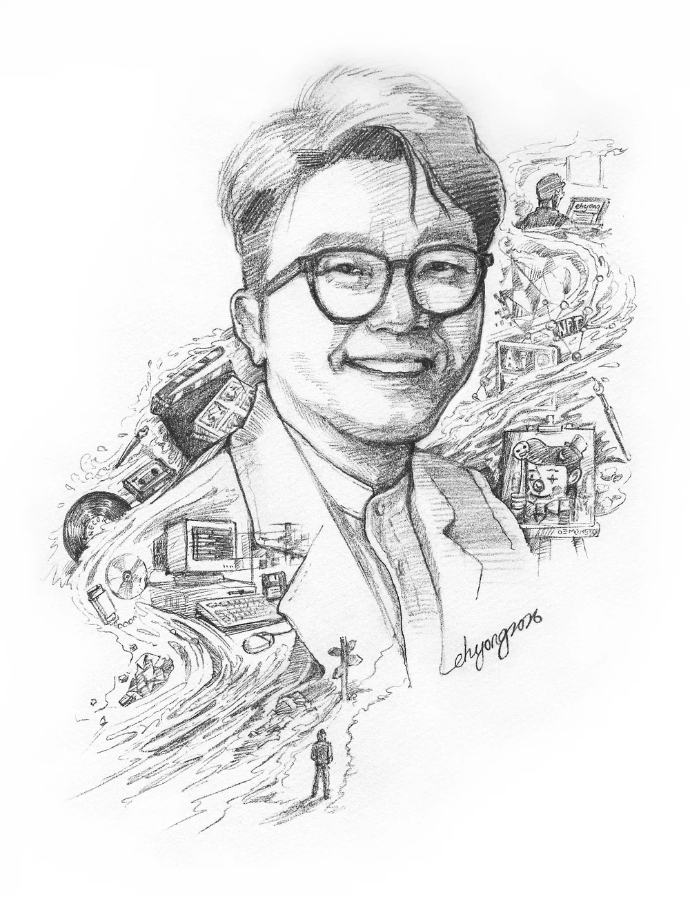 Pencil illustration of Han Yong published with his feature interview in The Smart Investor magazine, September-October 2026