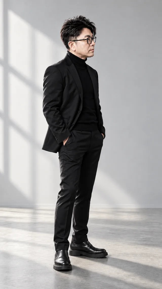 Soft Natural Light: the same man in a black suit, showing gentle · honest · relaxed light.